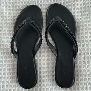 Tory Burch Black Everly Chain Detail Thong Sandals
